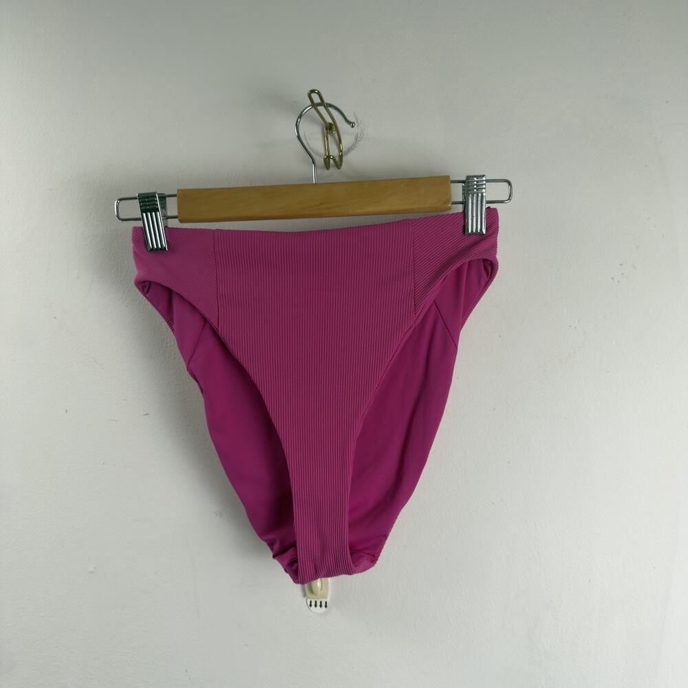 New Becca Womens Small Ribbed Pink Bikini Bottom High Waist Hi Cut